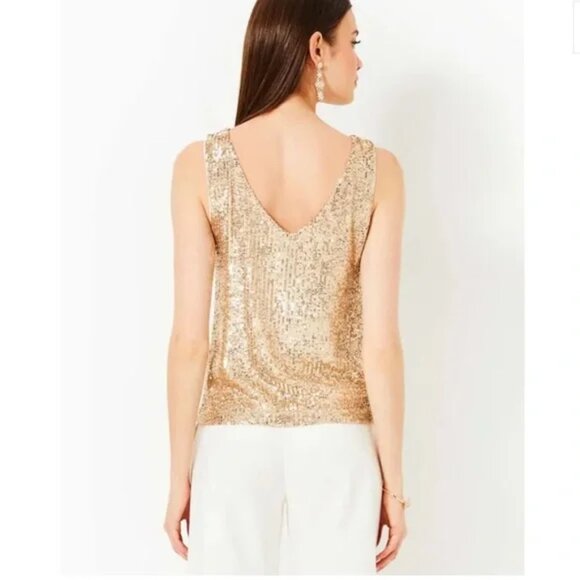 NWT Lilly Pulitzer Jaret Knit Top gold metallic treasure box sequin Size Small - Picture 2 of 4